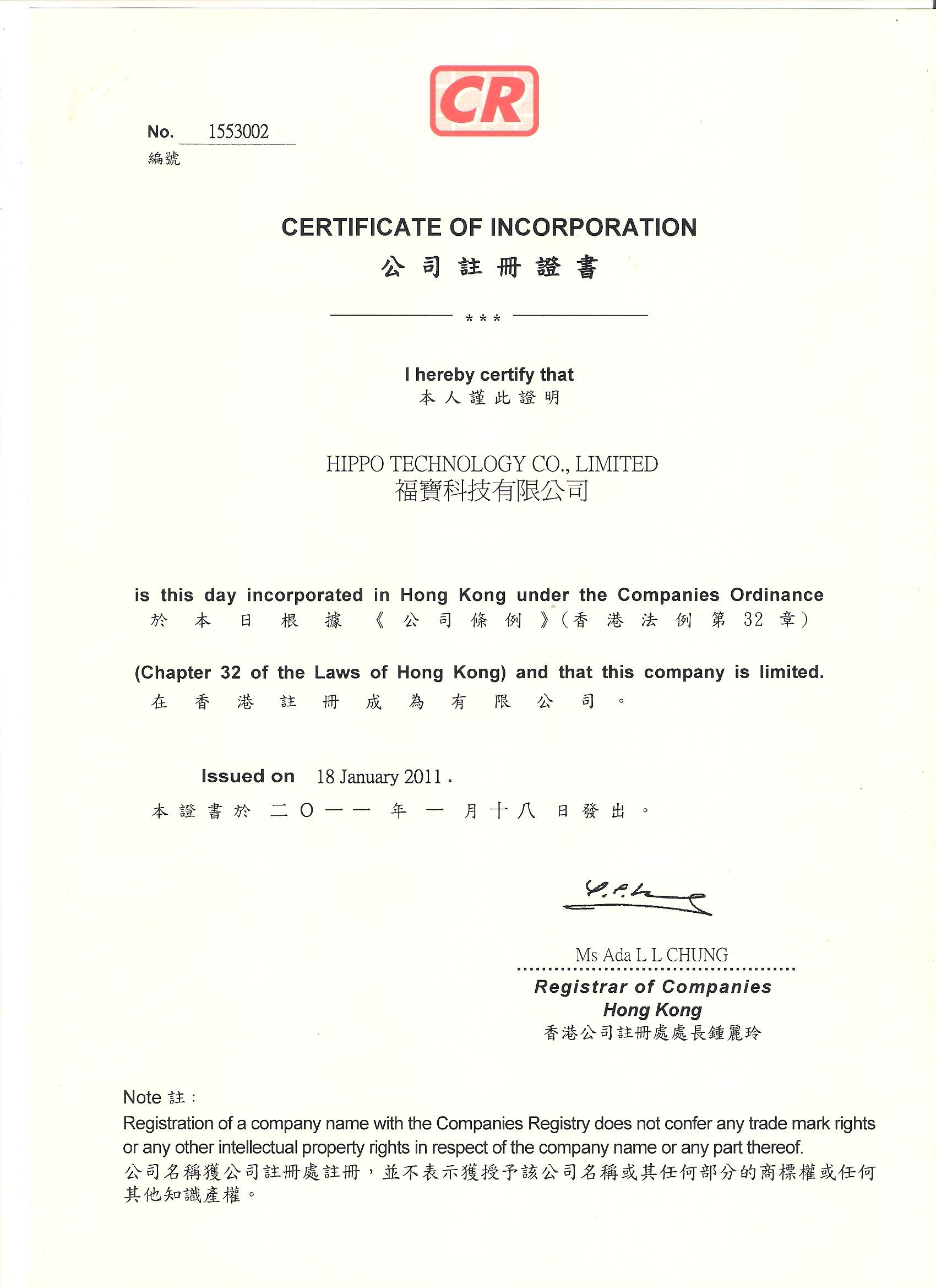 Китай Hippo Technology Co.,LTD Сертификаты